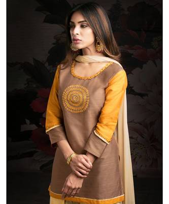 brown embroidered Chanderi readymade suits 2
