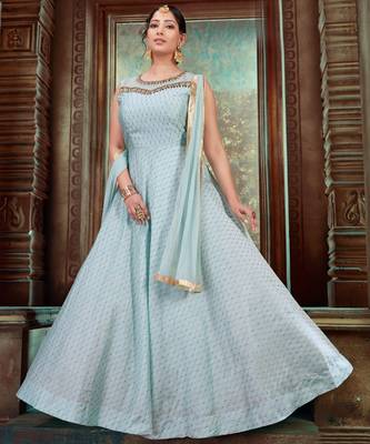 turquoise embroidered Chanderi readymade suits 1