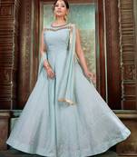 turquoise embroidered Chanderi readymade suits