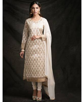 white embroidered tussar silk readymade suits 1