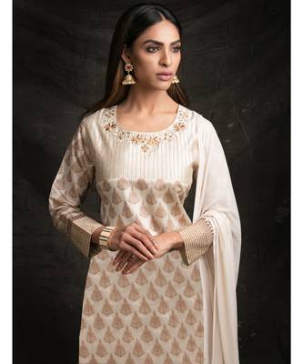 white embroidered tussar silk readymade suits 2