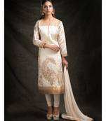 white embroidered tussar silk readymade suits