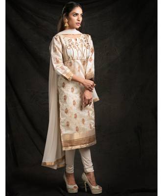 white embroidered tussar silk readymade suits 1