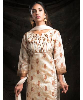 white embroidered tussar silk readymade suits 2