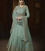 Green Embroidered Net Semi Stitched Salwar With Dupatta