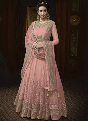 Pink Embroidered Net Semi Stitched Salwar With Dupatta 1