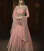 Pink Embroidered Net Semi Stitched Salwar With Dupatta