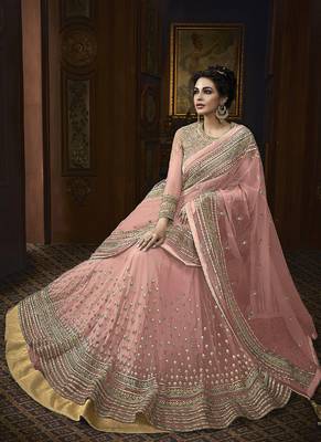 Pink Embroidered Net Semi Stitched Salwar With Dupatta 2