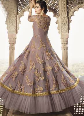 Purple Embroidered Net Semi Stitched Salwar With Dupatta 2