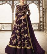 Purple Embroidered Net Semi Stitched Salwar With Dupatta