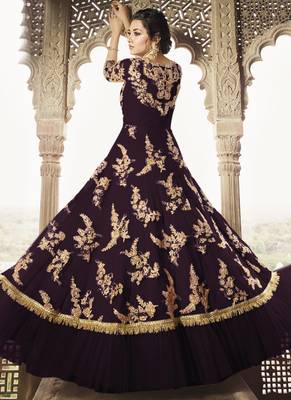 Purple Embroidered Net Semi Stitched Salwar With Dupatta 2