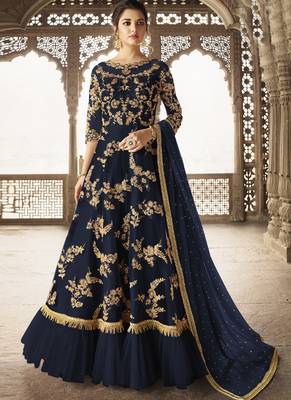 Blue Embroidered Net Semi Stitched Salwar With Dupatta 1