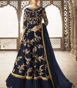 Blue Embroidered Net Semi Stitched Salwar With Dupatta