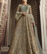 Grey Embroidered Net Semi Stitched Salwar With Dupatta