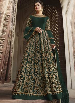 Green Embroidered Net Semi Stitched Salwar With Dupatta 1