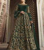 Green Embroidered Net Semi Stitched Salwar With Dupatta