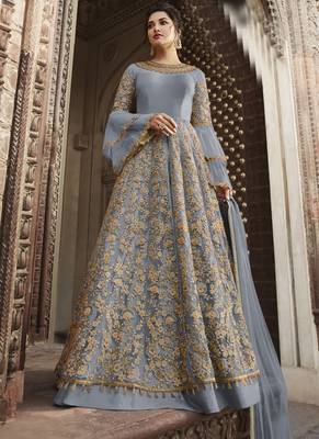 Purple Embroidered Net Semi Stitched Salwar With Dupatta 1