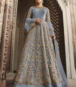 Purple Embroidered Net Semi Stitched Salwar With Dupatta