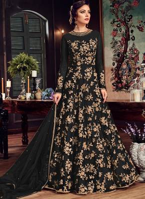 Black Embroidered Net Semi Stitched Salwar With Dupatta 1