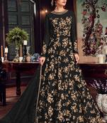 Black Embroidered Net Semi Stitched Salwar With Dupatta