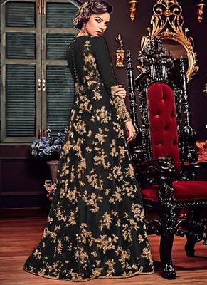 Black Embroidered Net Semi Stitched Salwar With Dupatta 2
