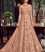 Peach Embroidered Net Semi Stitched Salwar With Dupatta