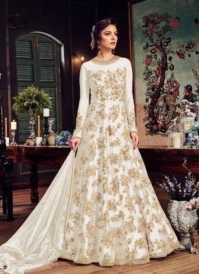 White Embroidered Net Semi Stitched Anarkali  With Dupatta 1
