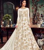 White Embroidered Net Semi Stitched Anarkali  With Dupatta