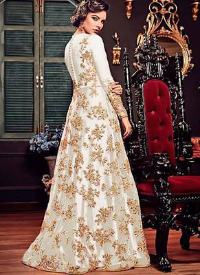 White Embroidered Net Semi Stitched Anarkali  With Dupatta 2