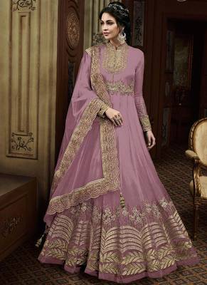 Pink Embroidered Net Semi Stitched Salwar With Dupatta 1