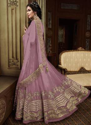 Pink Embroidered Net Semi Stitched Salwar With Dupatta 2
