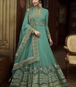 Green Embroidered Net Semi Stitched Salwar With Dupatta