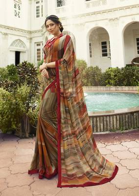 Brown Printed Georgette Saree With Blouse 1