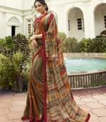 Brown Printed Georgette Saree With Blouse