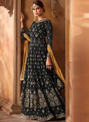 Black Embroidered Georgette Semi Stitched Salwar With Dupatta 1