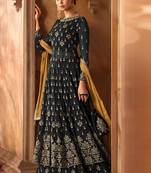 Black Embroidered Georgette Semi Stitched Salwar With Dupatta
