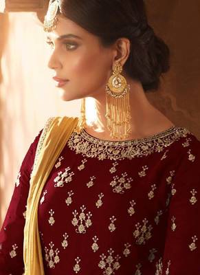 maroon embroidered georgette semi stitched salwar with dupatta 2