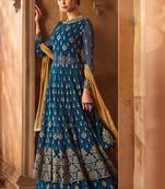 Blue Embroidered Georgette Semi Stitched Salwar With Dupatta