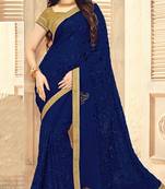 Blue embroidered georgette saree with blouse