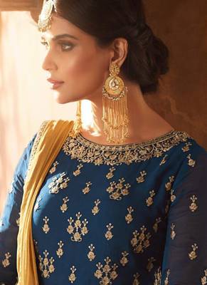 Blue Embroidered Georgette Semi Stitched Salwar With Dupatta 2