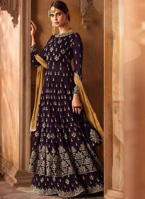 Purple Embroidered Georgette Semi Stitched Salwar With Dupatta 1