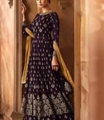 Purple Embroidered Georgette Semi Stitched Salwar With Dupatta