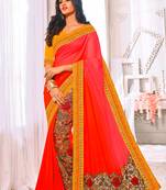 Multicolor embroidered satin saree with blouse
