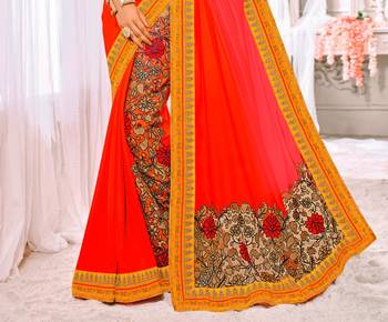 Multicolor embroidered satin saree with blouse 2
