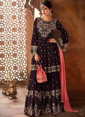 Purple Embroidered Georgette Semi Stitched Salwar With Dupatta 1