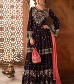 Purple Embroidered Georgette Semi Stitched Salwar With Dupatta