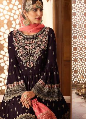 Purple Embroidered Georgette Semi Stitched Salwar With Dupatta 2