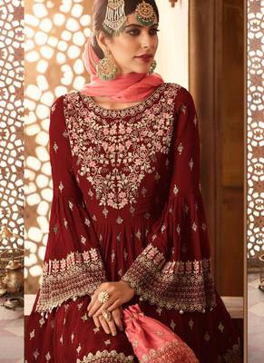Maroon Embroidered Georgette Semi Stitched Salwar With Dupatta 2