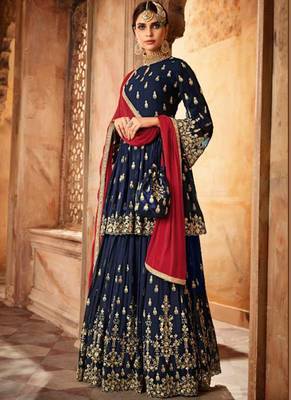 Blue Embroidered Georgette Semi Stitched Salwar With Dupatta 1
