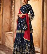 Blue Embroidered Georgette Semi Stitched Salwar With Dupatta